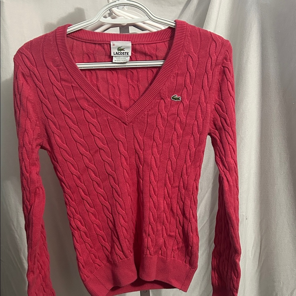 Lacoste Women's V-Neck Sweater in Vibrant Pink